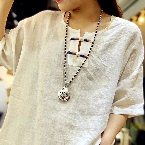 

pendant necklaces women vintage pendants necklace long chain jewelry gifts, Silver