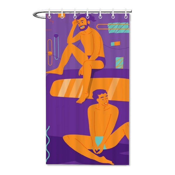 

two young en in wi ing uit hower curtain cartoon bath decor with hook, 36 x 72 inch