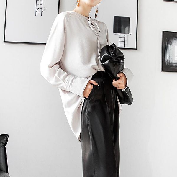 

women's blouses & shirts fashion women long sleeve blouse casual lace up elegant lapel neck ol, White
