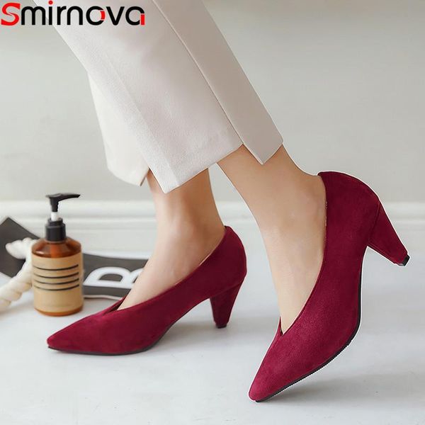 

dress shoes smirnova big size 34-43 fashion spring autumn woman pointed toe flock high heels elegant pumps women 2021, Black