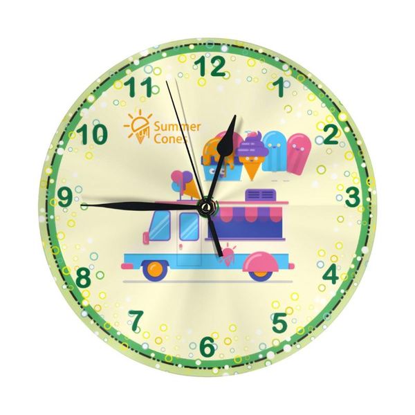 

wall clocks ice cream dining car round clock 10 inch silent non ticking battery operated for living room kitchen bedroom office