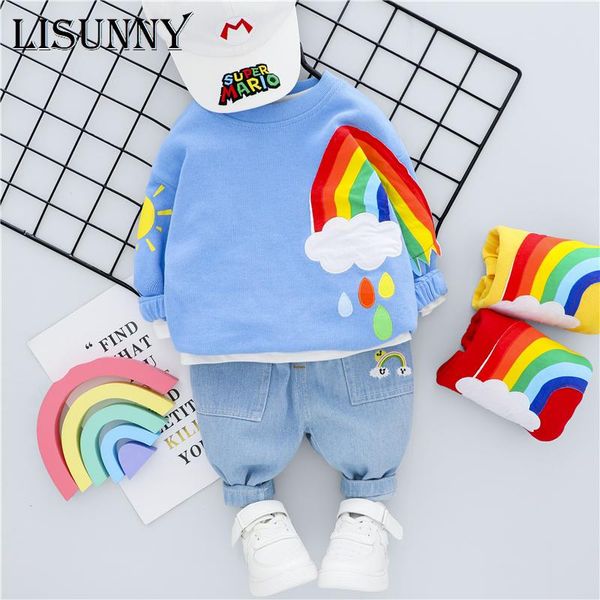 

clothing sets lisunny inafnt born 2021 autumn baby boys girls clothes rainbow t shirt jeans kids children casual costume, White