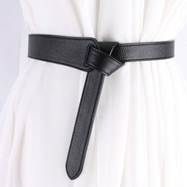 

women belt knotted decorative thin pu leather simple wild dress waistband female long belts all-match ladies, Black;brown