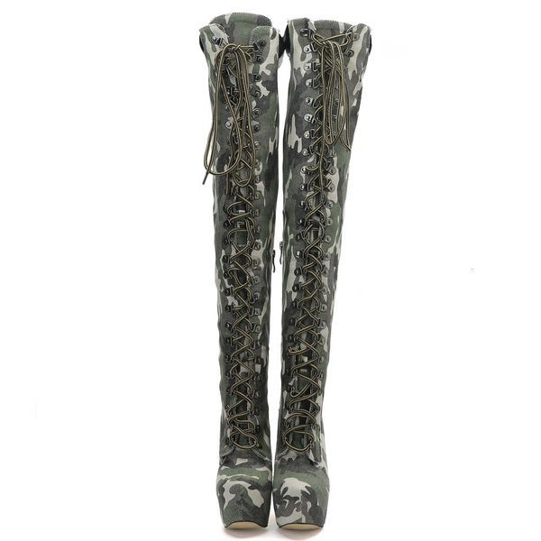 

boots look at the woman winter boots on her knee thin high heels camouflage round-toe women's fashionable shoes size eua 4-15 0tda, Black