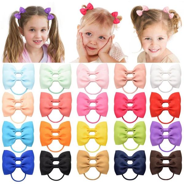 

hair accessories 20pcs/lot fshion small bowknot elastic band sweet solid ribbow bow korean rubber for girls 023, Slivery;white