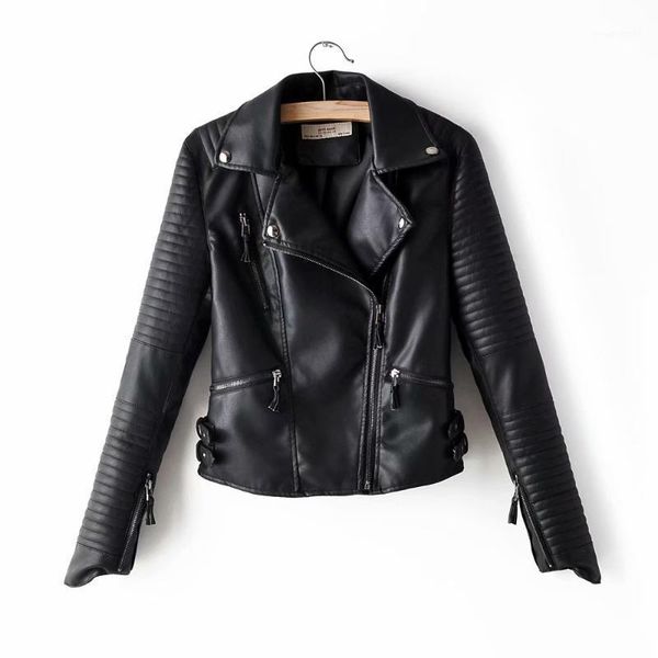 

autumn winter vintage biker leather jacket solid slim design women punk women's & faux, Black