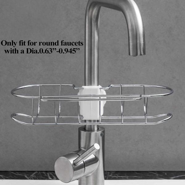 

bathroom shelves kitchen sink caddy sponge holder, metal organizer liquid drainer faucet rack shower tray-fix around faucet, silver