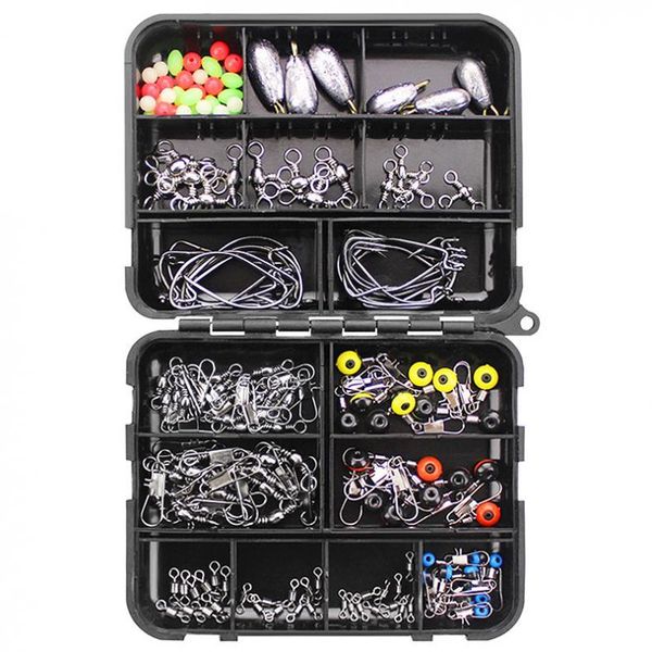 

fishing accessories 160pcs kit crank hook snaps rolling swivel connector luminous beads sinker weights