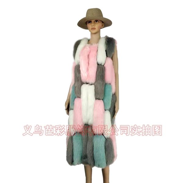 

new multicolor stitched fur vest haining leisure warm artificial coat, Black
