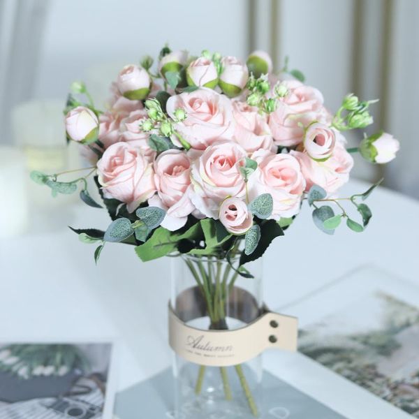 

other accessories beautiful artificial flowers roses with 3 buds silk fake flower for wedding home living room table decoration wreath accor, White