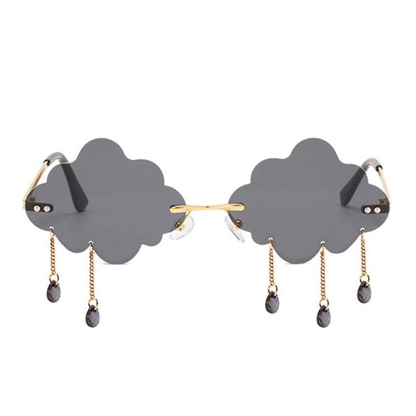 

sunglasses stylish frameless rain cloud woman metal chain colorful decorative sun glasses, White;black