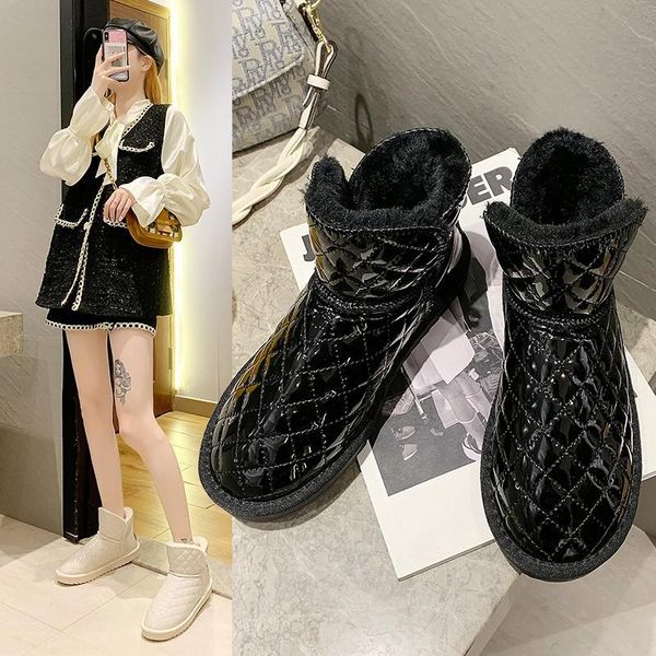 

boots women's snow women 2021 winter style plus velvet thick warm short anti-water cotton shoes, Black