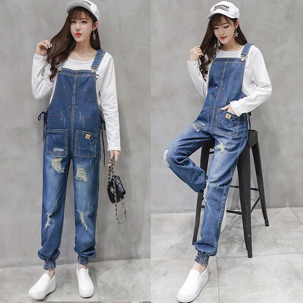 

maternity dress denim maternity strap jeans trousers suspenders pants for pregnant women overalls jumpsuits pregnancy clothing plus size, White