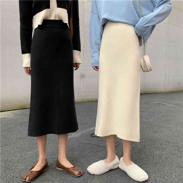 

skirts basic midget skirt with elastic waistband, thin korean black skirt, elegant, casual for fall and winter y3so