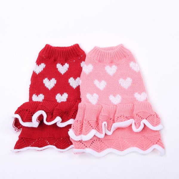 

dog apparel cat sweater dress hearts design pet puppy jumper autumn/winter clothes