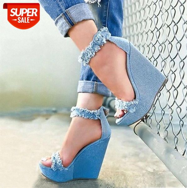 

new designer denim sandals summer roman sandals wedges high heels peep-toe platform shoes woman #bt2q, Black