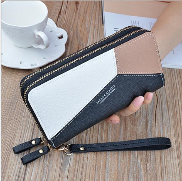

wallets 2021 women lady leather bifold wallet long large purse card phone holder case clutch handbag, Red;black