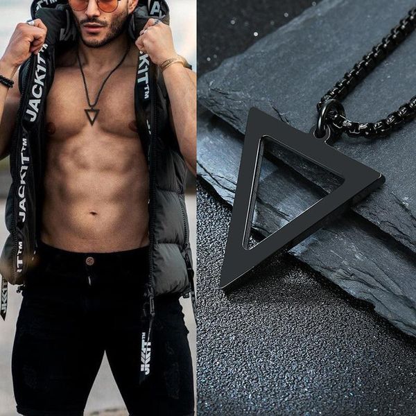 

pendant necklaces black triangle necklace for men stainless steel chain mens geometric neck jewelry, Silver