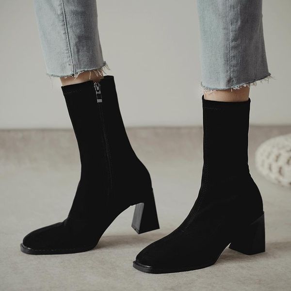 

boots fashion ankle suede black women's women casual block heels short autumn winter 2021 party shoes woman