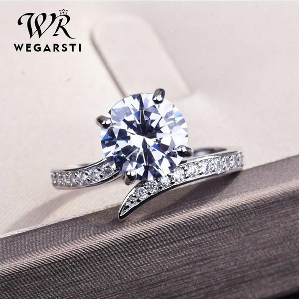 

cluster rings wegarsti trendy jewelry silver for women bridal wedding cubic zirconia round stone ring bijoux femme engagement, Golden;silver