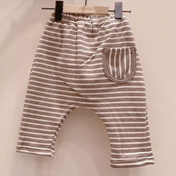 

autumn baby clothing boys and girls baby loose casual long pants pocket all-match striped toddler pants kids trousers, Blue
