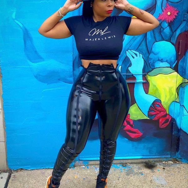 

women skinny high elastic zipper pencil trousers 2021 elegant female casual black pu leather pants spring summer fashion women's & capr, Black;white
