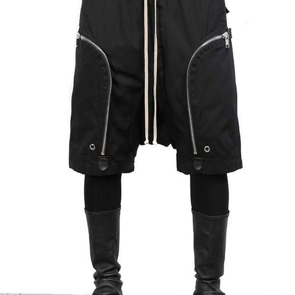 

fashion outlet 21ss owens grey dark black ro zipper tooling capris side pocket drop crotch shell pants short rick style j4n8, White;black