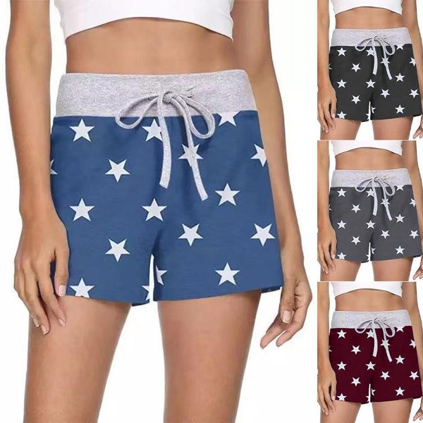 

women's shorts women summer stars print ladies casual sports yoga gym running pants, White;black