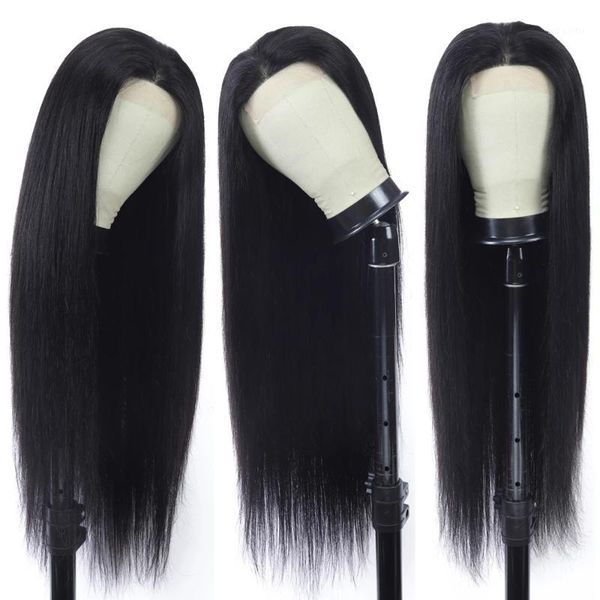 

4x4 lace closure wig straight human hair wigs for black women 150% brazilian front pre plucked mydiva1, Black;brown