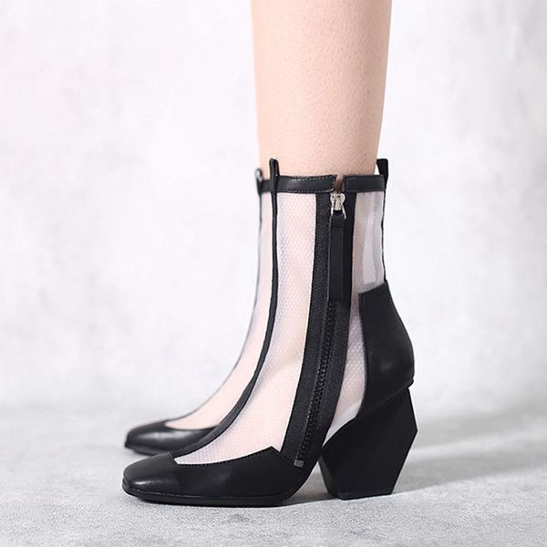 

dress shoes 8.5cm strange high heel air mesh polka dot square toe korean street dating sweet zipper fashion women pumps hl365 muyisexi, Black