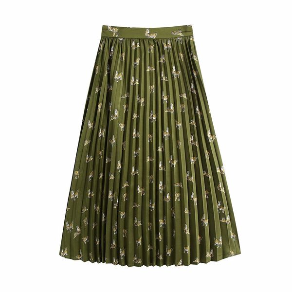 

women skrit animal printed pleated mid-calf skirt chic lady fashion casual woman clothes 210517, Black