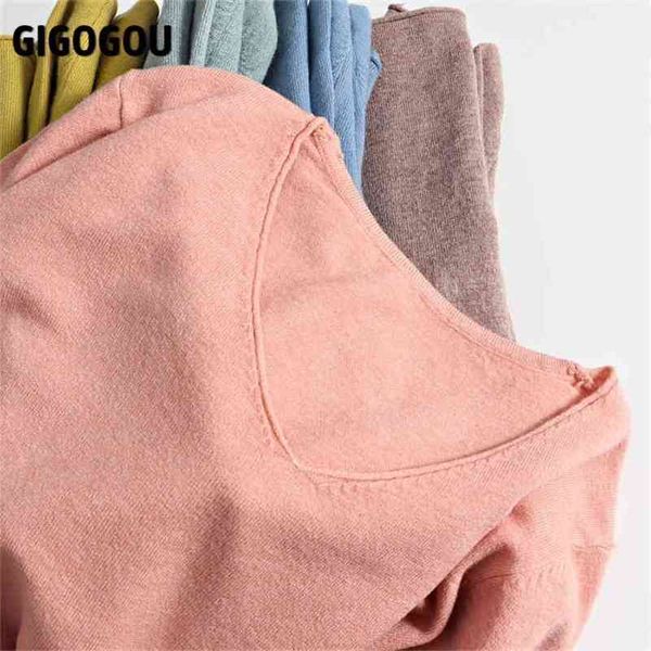 

gigogou spring sweater women basic knitted v neck pullover jumper long sleeve slim bodycon sweaters soft warm pull femme jersey 210805, White;black