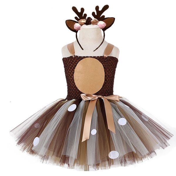 

girl's deer tutu dress happy purim baby girls 1st birthday party dresses carnival halloween winter cosplay costume clothes for kids c02, Red;yellow