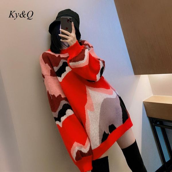 

women's sweaters runway christmas women vintage red puff sleeve sweater pullover 2021 winter loose contrast color clothes, White;black