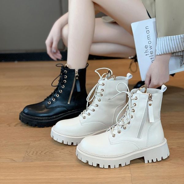 

boots zipper lady brand women's shoes round toe clogs platform boots-women fashion rock ankle rubber med lolita autumn, Black