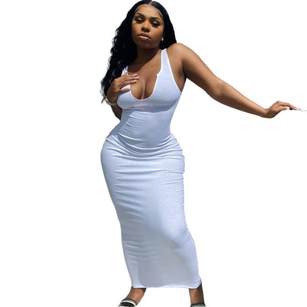 

fashion u-neck sleeveless dress slim temperament long women summer fashion women's clothing white 210520, Black;gray