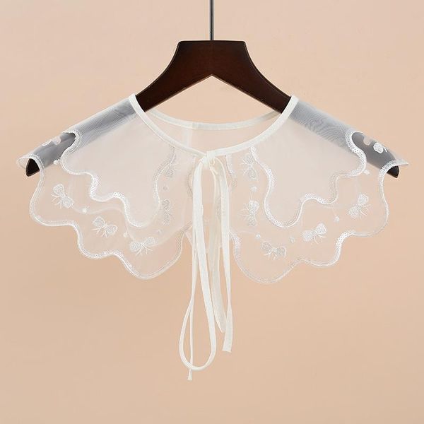 

bow ties women sweet lace fake collar shawl wrap necklace embroidery shirt detachable collars removable sweater doll false, Black;gray