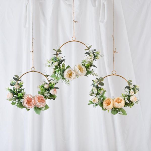

decorative flowers & wreaths cilected floral hoop wreath set of 3 artificial peony eucalyptus metal ring hanging for wedding backdrop dÃ©cor
