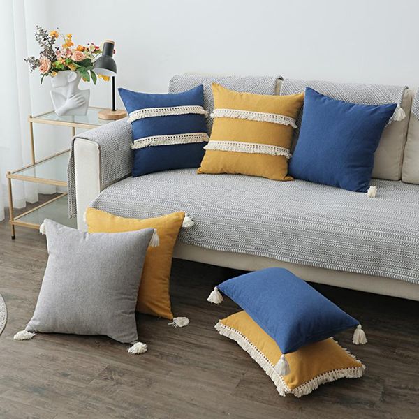 

cushion/decorative pillow cotton linen cushion cover boho style tassels for sofa bed home decorative tassles