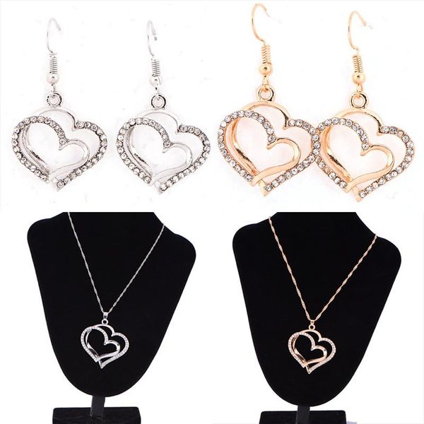 

earrings & necklace alloy rhinestone earring sets heart shape fashion wedding jewelry set for woman, Silver