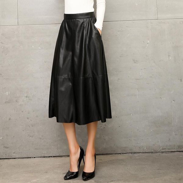 

skirts autumn pu leather skirt high waist ladies slim locomotive winter faux spring big swing black