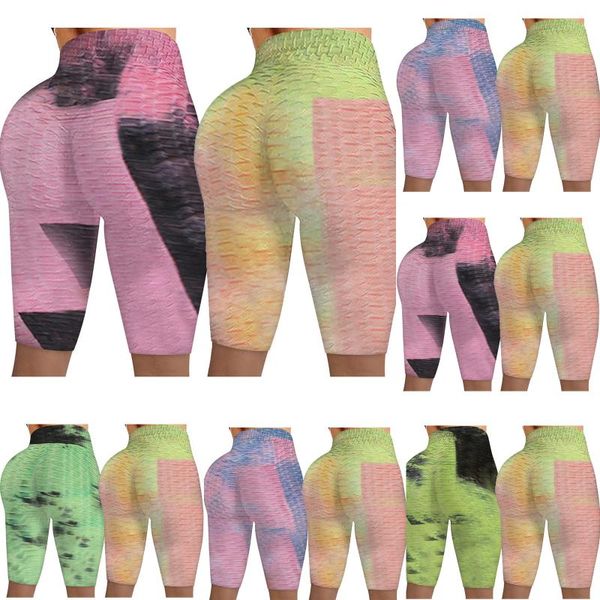 

women sport shorts wrinkled tie-dye printed leggings gym stretch running fitness yoga summer jogging sports tights outfit
