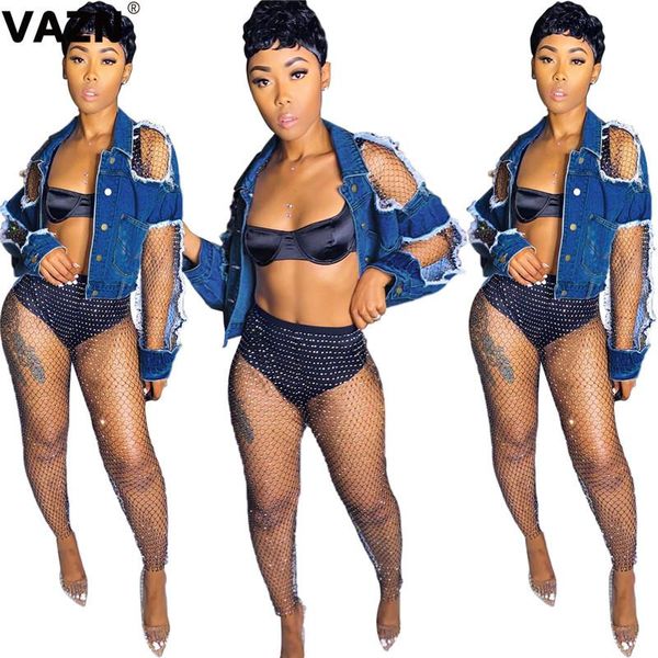 

special mesh fabric see through v-neck fashion style women jean coat full sleeve slim holiday women's jackets, Black;brown
