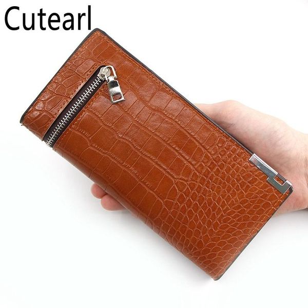 

wallets men's casual crocodile pattern long zipper clutch vintage style cartera hombre brand pu leather card holder, Red;black