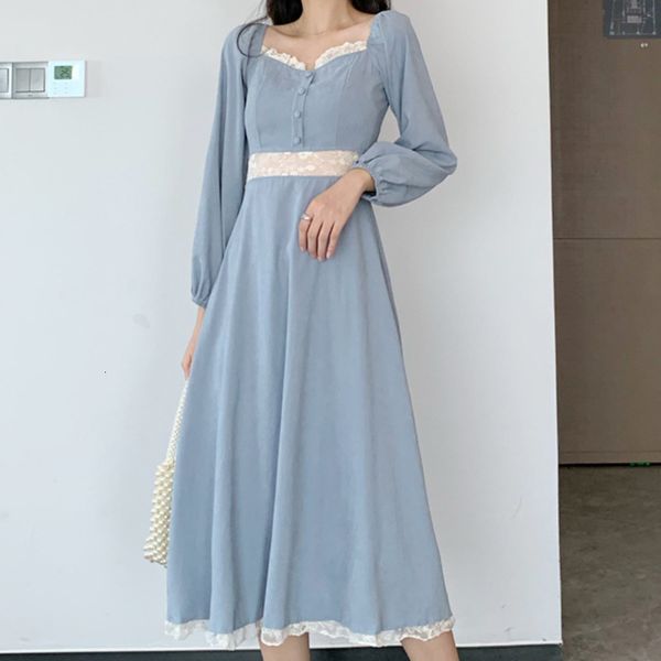 

spring retro fashion party blue plied holiday soft sweet lace swollen shreds sleeve faerie dress, Black;gray