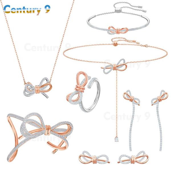 

chains 2021 fashion jewelry swa 1:1 exquisite crystal bow charm women's pendant necklace set series butterfly, Silver