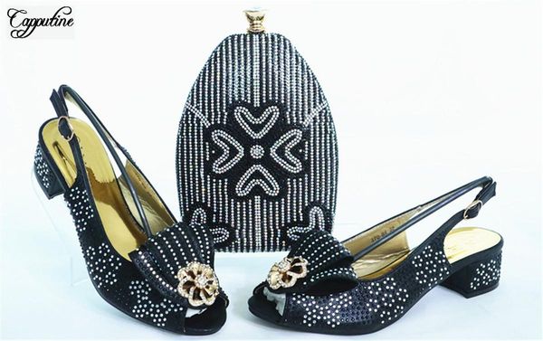 

dress shoes graceful party set black medium heel with evening handbag for lady gl1912-1 height 3.5cm