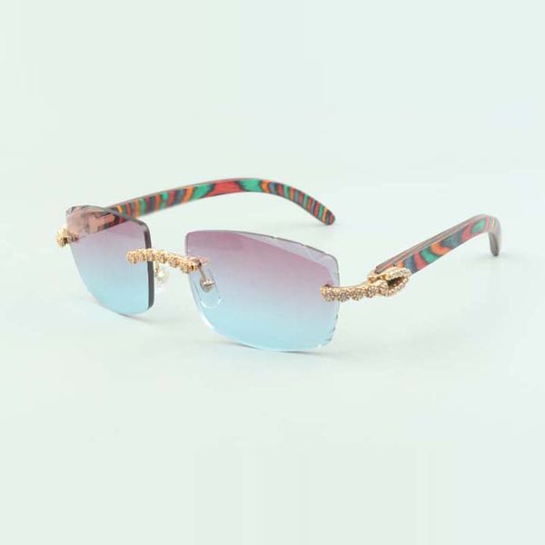 

2022 exquisite bouquet diamond sunglasses 3524015 with natural peacock wood arms and cut lens 3.0 thickness,size: 18-135 mm, White;black