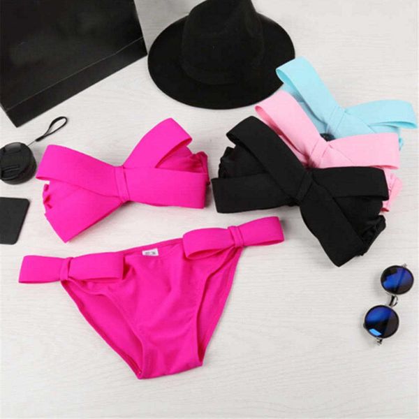 

bow bikini floral swimsuit women push up swimwear bandeau bathing suit thong trikini skirt two piece set swimming suit q1127, White;black
