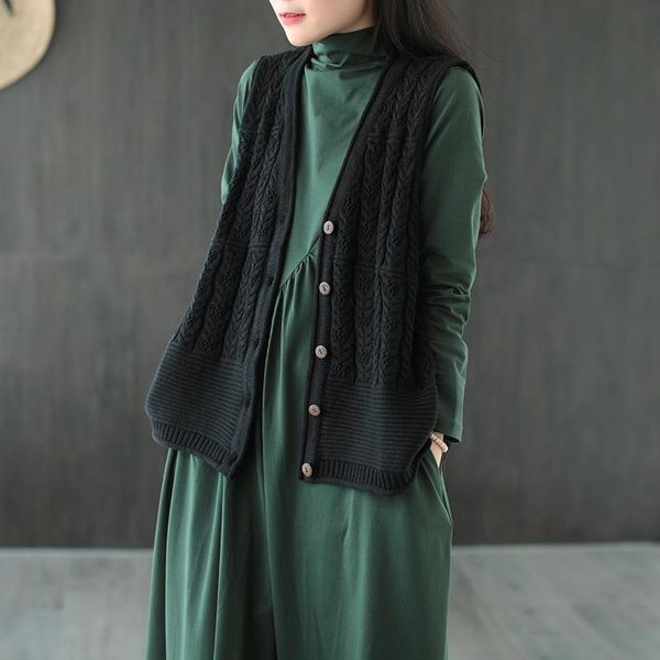 

women's vests 2021colored cotton line cardigan vest early autumn style retro literature and art single-breasted ladies casual jacket, Black;white